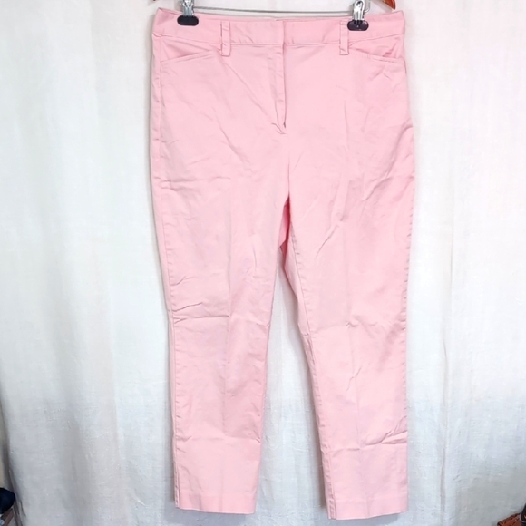 Land's End Rose Pink Mid Rise Slim Leg Cotton Pant Size 14 Tall - Picture 1 of 6